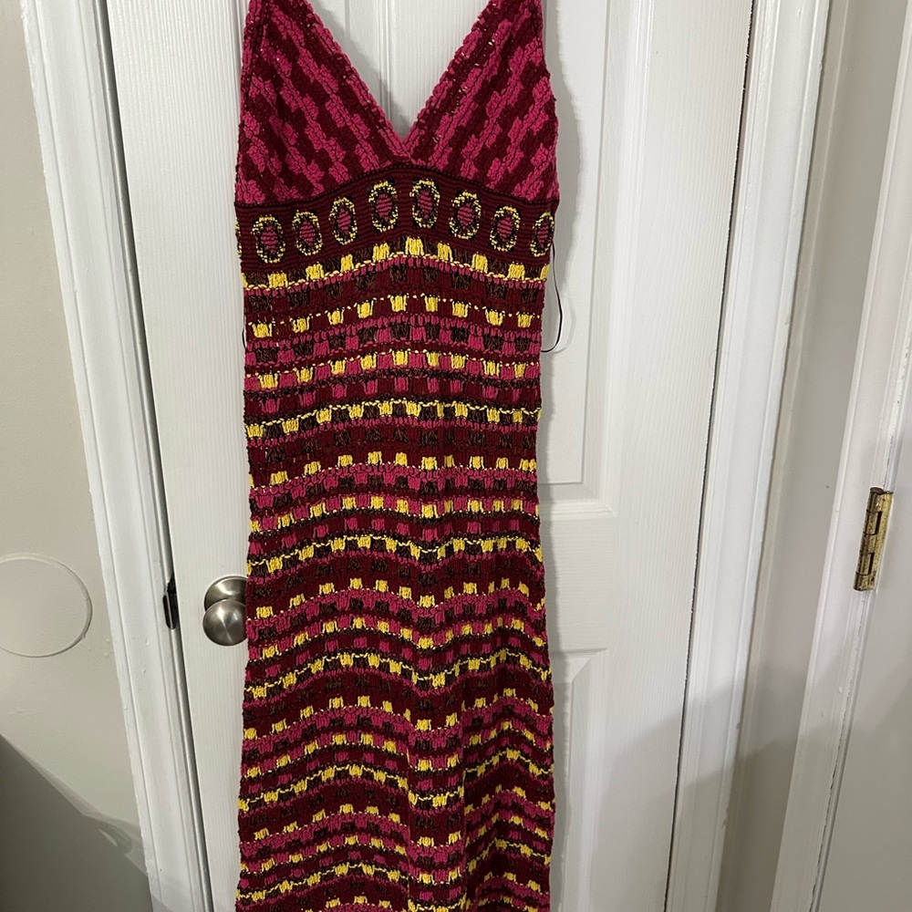 Zara Red Gold Sundress Halter Sleeveless Resort Wear